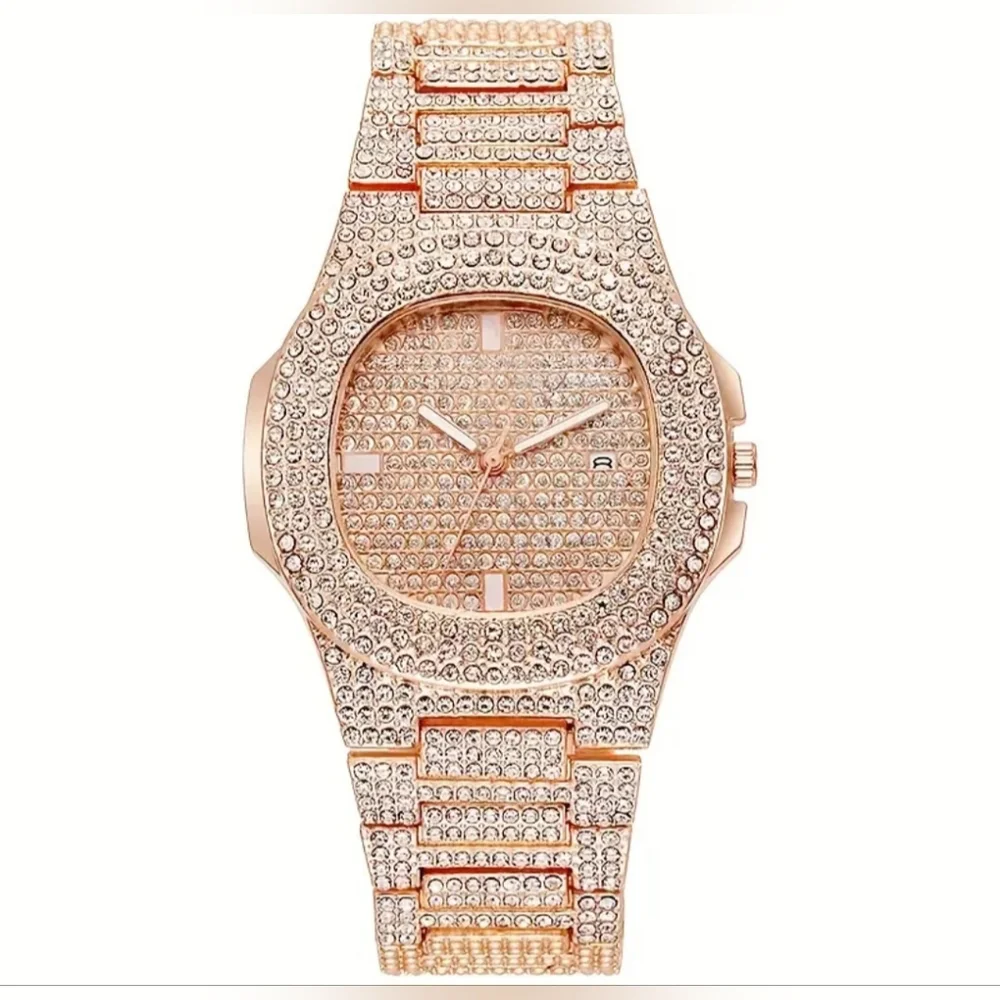 NWT Unisex Luxury Rose Gold Rhinestone Quartz Watch Dial Analog Wristwatch - Picture 1 of 16